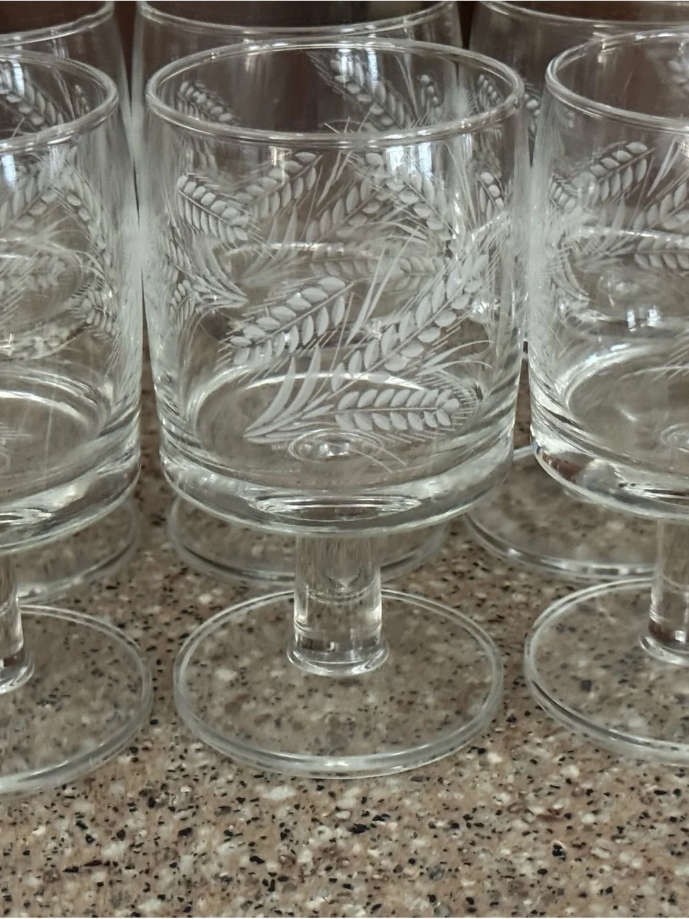 Vintage MCM Libbey Wheat Leaf Etched Stemmed Goblet Glasses - Set of 6